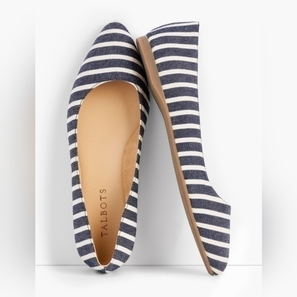 NWOT TALBOTS STRIPED  POINTED TOE FLATS - Picture 1 of 8